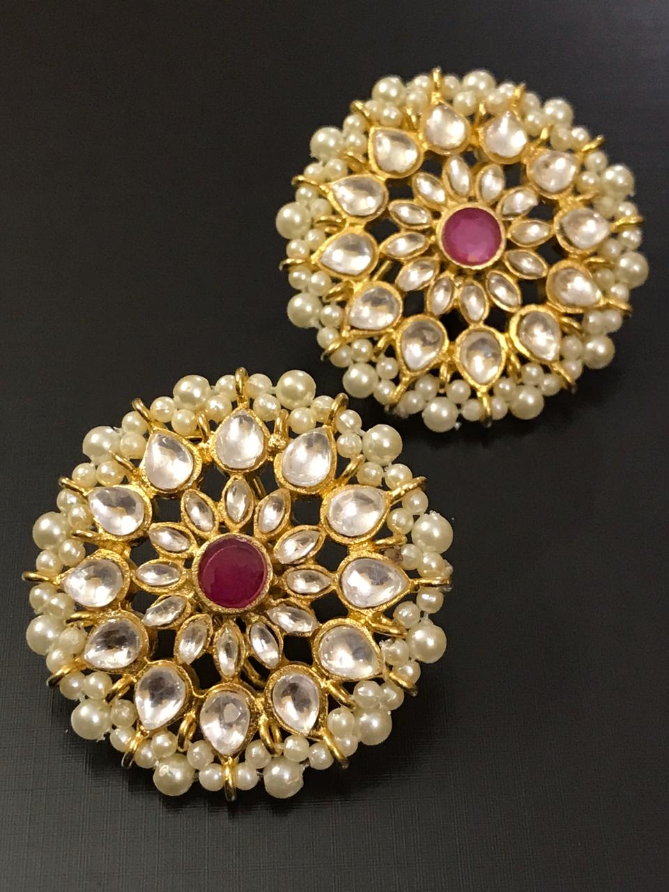 Buy Gold Plated Kundan Stud Earrings by Chhavi's Jewels Online at Aza  Fashions.